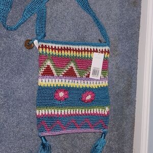 NWT The Sak Teal Multicolor Crochet Crossbody Bag